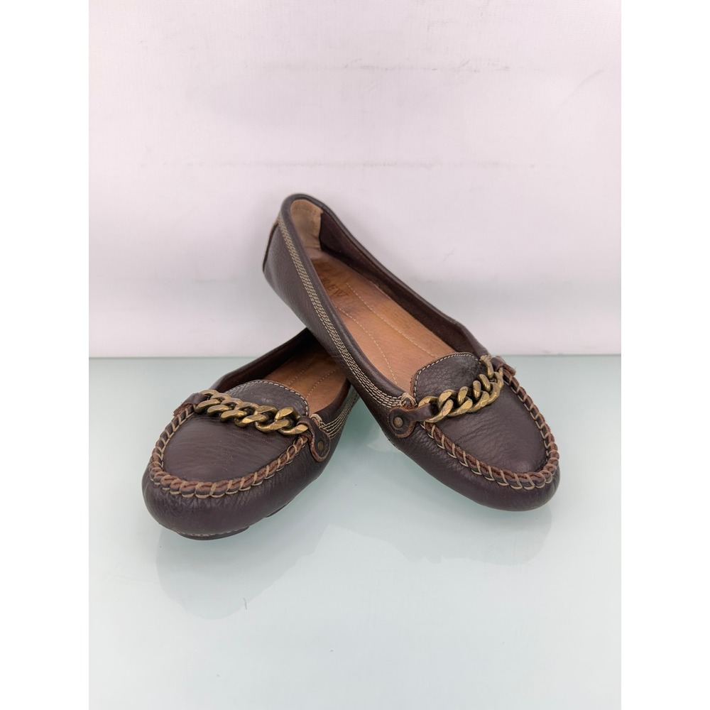 J.Crew Made In Italy Brown Leather Chain Moccasin‎ Ballet Flats Women's Size 7